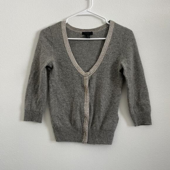 J. Crew Collection Cardigan Sweater Women XS Cashmere Sequin Trim Fitted 3/4 - Picture 1 of 7